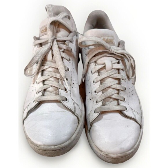 Adidas Advantage Women's Size 9 White on White Gold Heel Tab Leather Sneakers - Picture 10 of 11